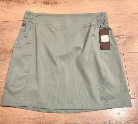NWT Eddie Bauer Twin River Skirt Pinstripe Stretch Pockets Size L Large Green