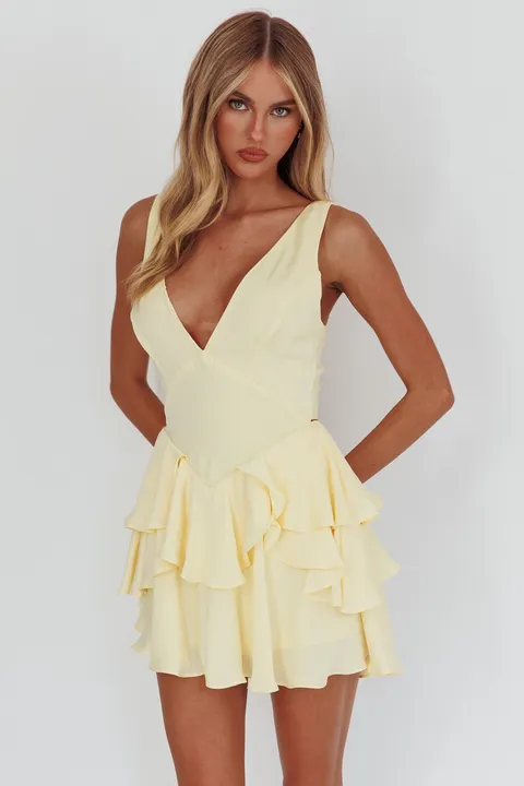 Selfie Leslie Yellow V neck Romper Medium