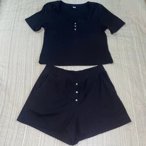 ribbed Henley pajama lounge set