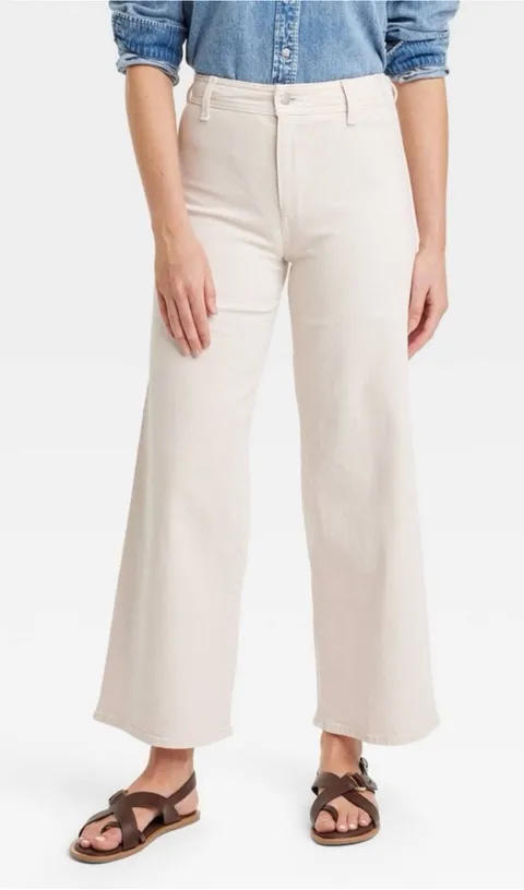 Universal Thread Wide Leg Ankle Ivory Cream Denim Jeans Size 6