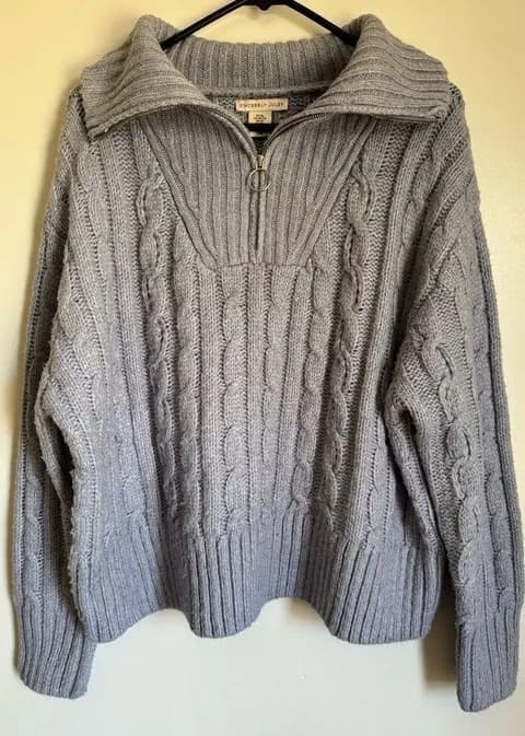 Sincerely Jules Womens Blue Chunky Partial Zip Pullover Cable Knit Sweater sz XL