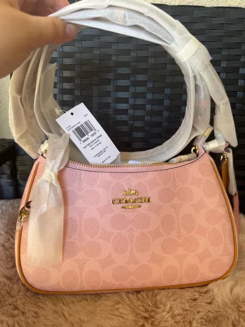 NWT Coach Gold Powder Pink Teri Shoulder Bag Signature with Charms CEA20 2026