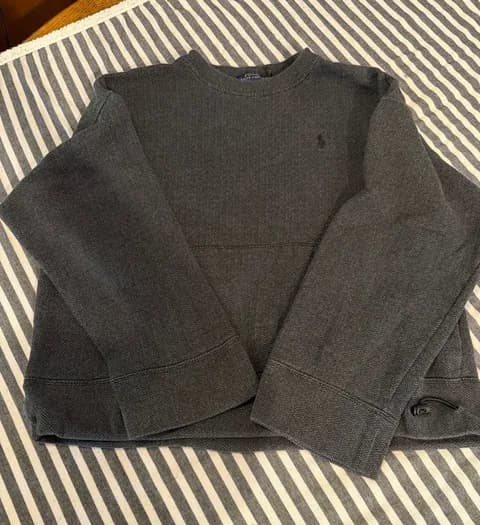 Polo Ralph Lauren Womens Charcoal Grey Herringbone Knit Sweatshirt Size M Pony