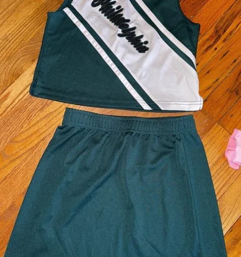 Green and White Cheerleading Uniform