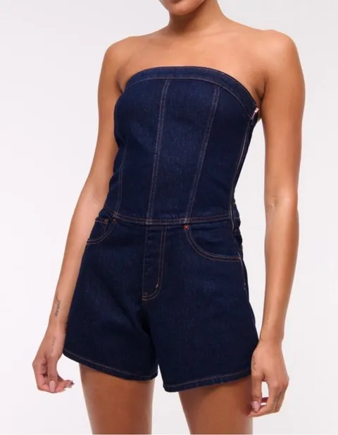 Abercrombie and Fitch Dark Wash Strapless Denim Romper Size M Tall