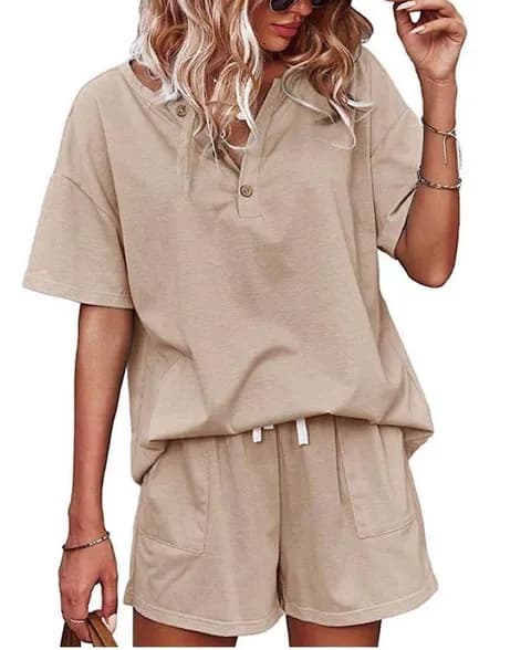 Two Piece Short Sleeve Set Tan