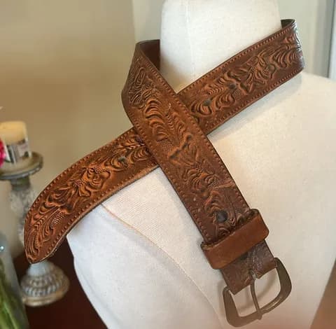 Vintage Brown Embossed Leather Belt