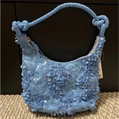 NWT tj maxx marshall’s blue sequin beaded purse floral bead shoulder bag