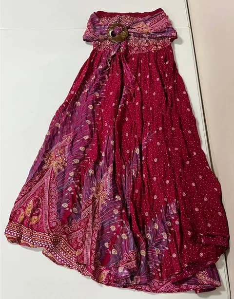 Three Cranes Gallery Pink Magenta Boho Bohemian Paisley Print Belted Maxi Skirt Bottoms Size S 🌺✨