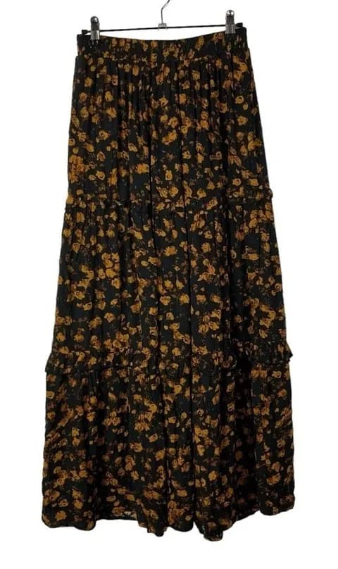 Universal Thread Black & Orange Floral Tiered Maxi Skirt XS