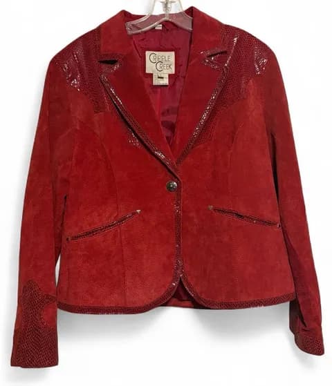 Women's Red Suede Leather Blazer Jacket Size XL