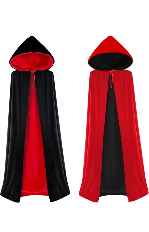 Black and Red Reversible Hooded Cape for Halloween
