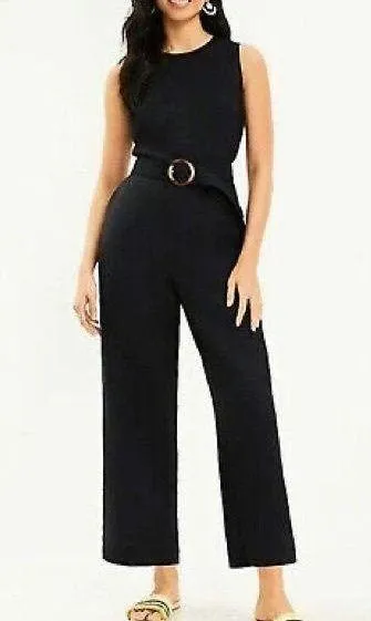 LOFT Linen Blend Belted Sleeveless Jumpsuit NWOT