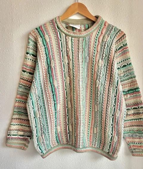Vintage Coogi 3D Textured Knit Sweater Women L Pastel Pullover Crew Artsy