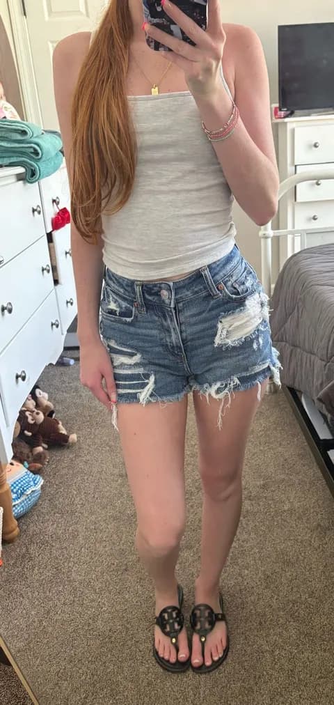 American Eagle Outfitters Blue Jean Shorts Distressed Frayed Hem