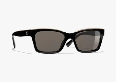 Chanel Square Black Sunglasses With Case Flaw Y2K