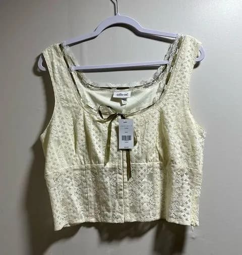 Cream Crop Tie Front Sleeveless Tank Top