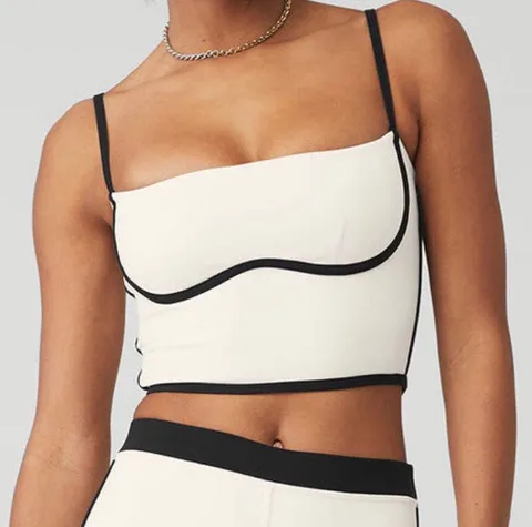 Alo Yoga Airbrush Streamlined Bra Tank Ivory/Black XS
