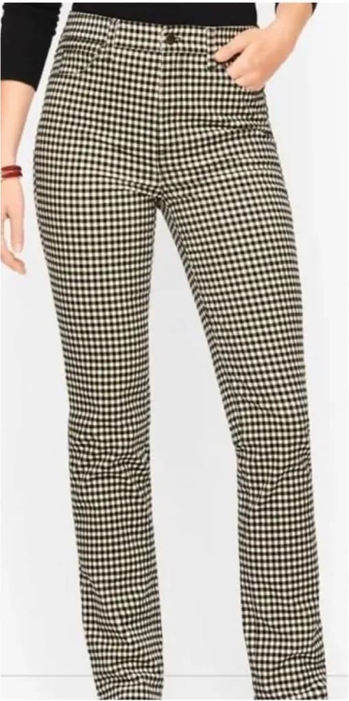 Talbots High-Waist Straight Leg Corduroy Pants Size 12P Black Gingham