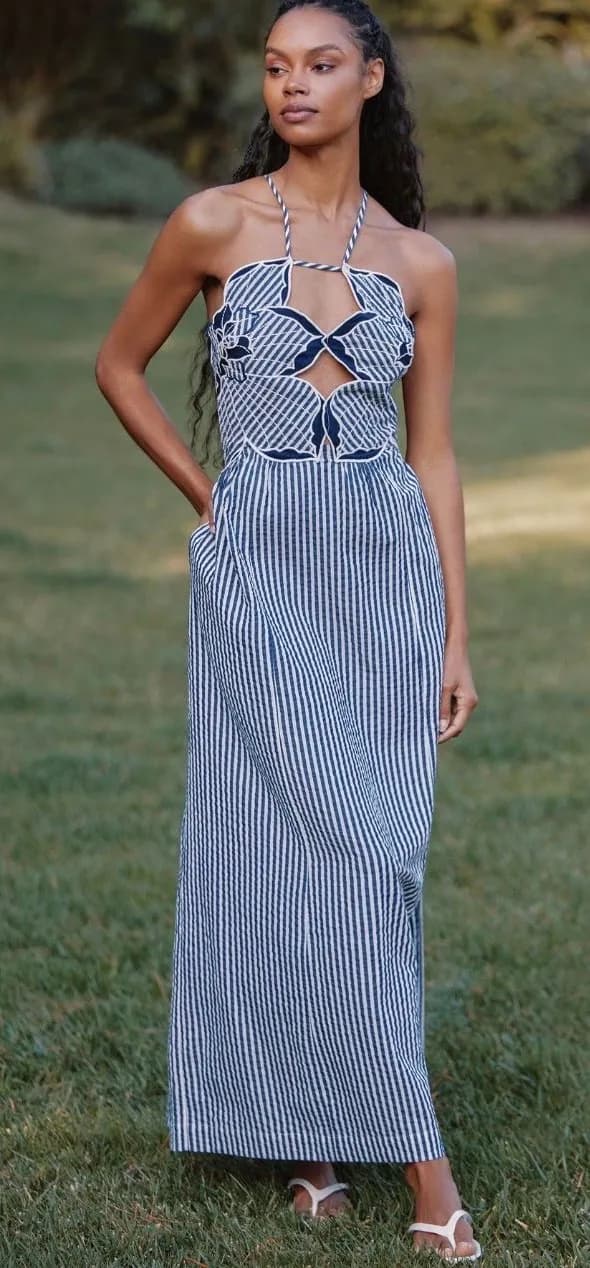 Celandine Hibiscus Cutout Cotton Midi Dress