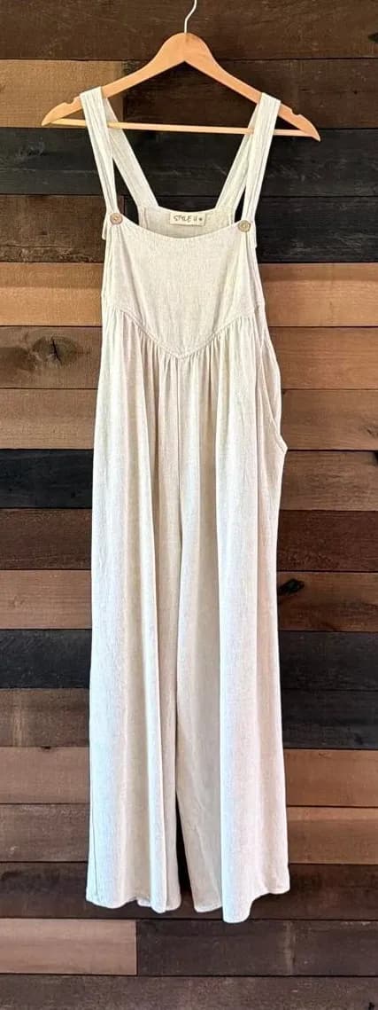 Style U Linen Blend Wide Leg Overall Jumpsuit Boho Pinafore Romper Pockets M