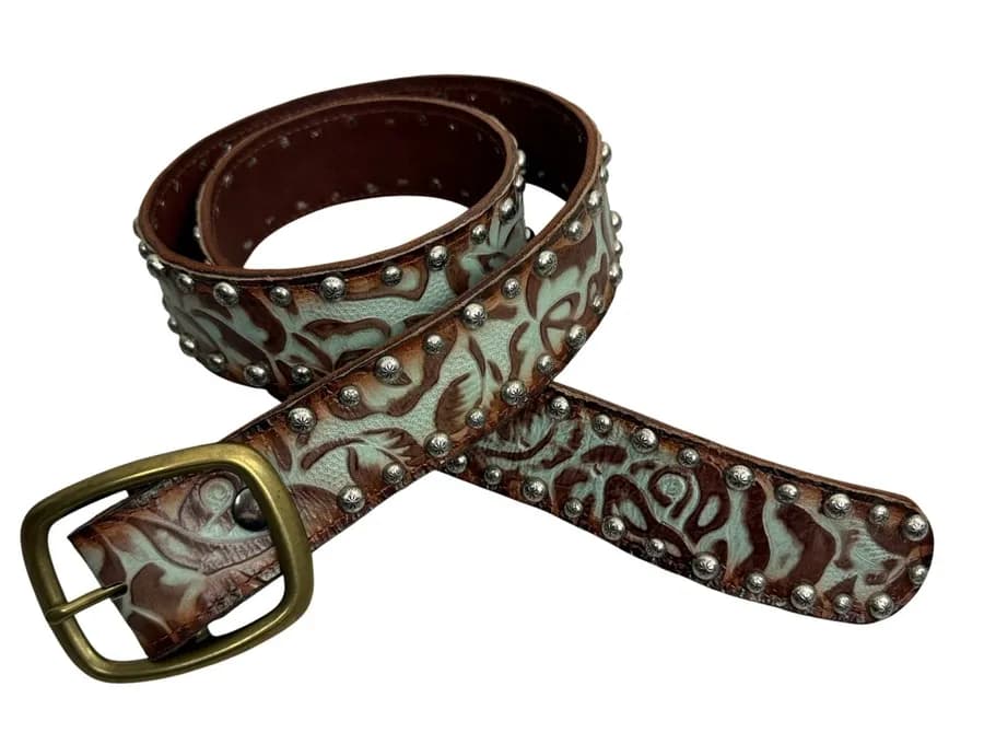 Unbranded Belt Womens OS Brown Turquoise Floral Studded Western Cowgirl Boho