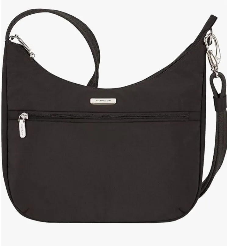 Travelon Anti-Theft Essentials East/West Small Hobo Bag, Black, NWT