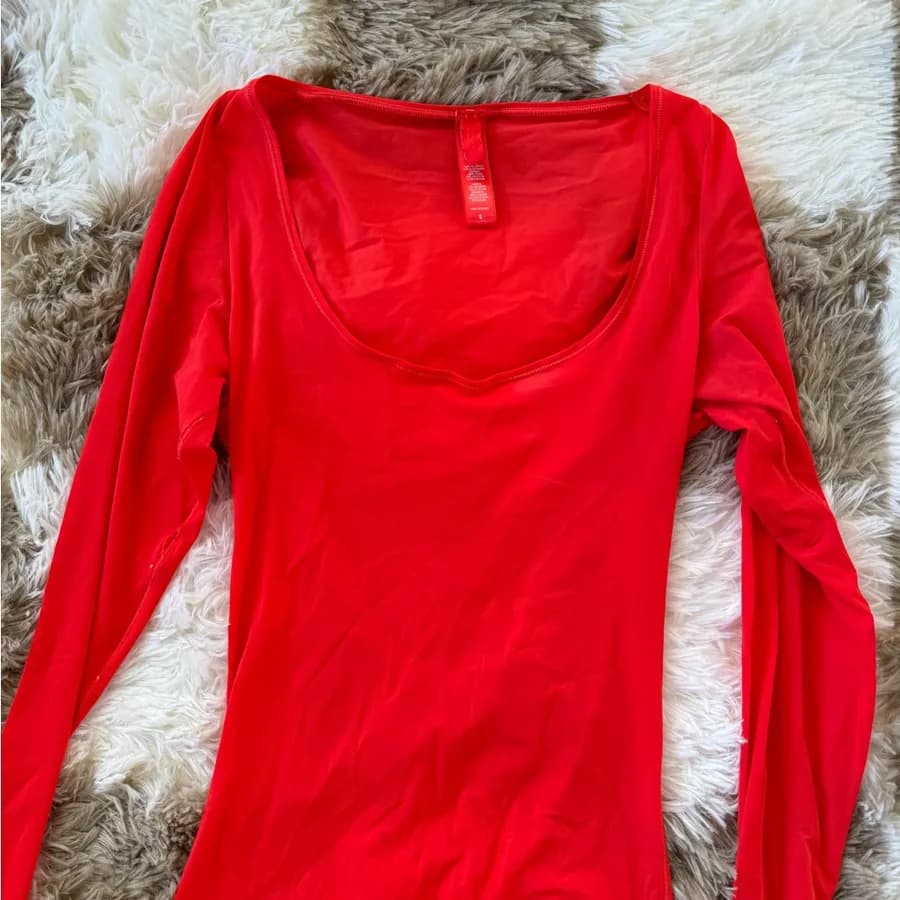 SKIMS Vibrant Red Long Sleeve Bodysuit