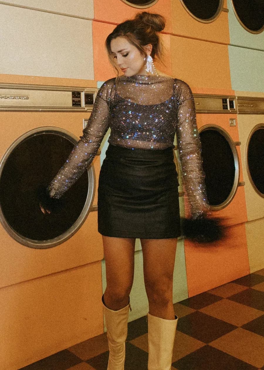 Rhinestone Chain Feather Top