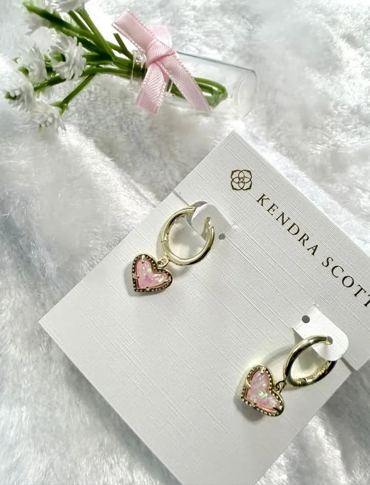 Ari Heart Gold Huggie Earrings in Dichroic Glass