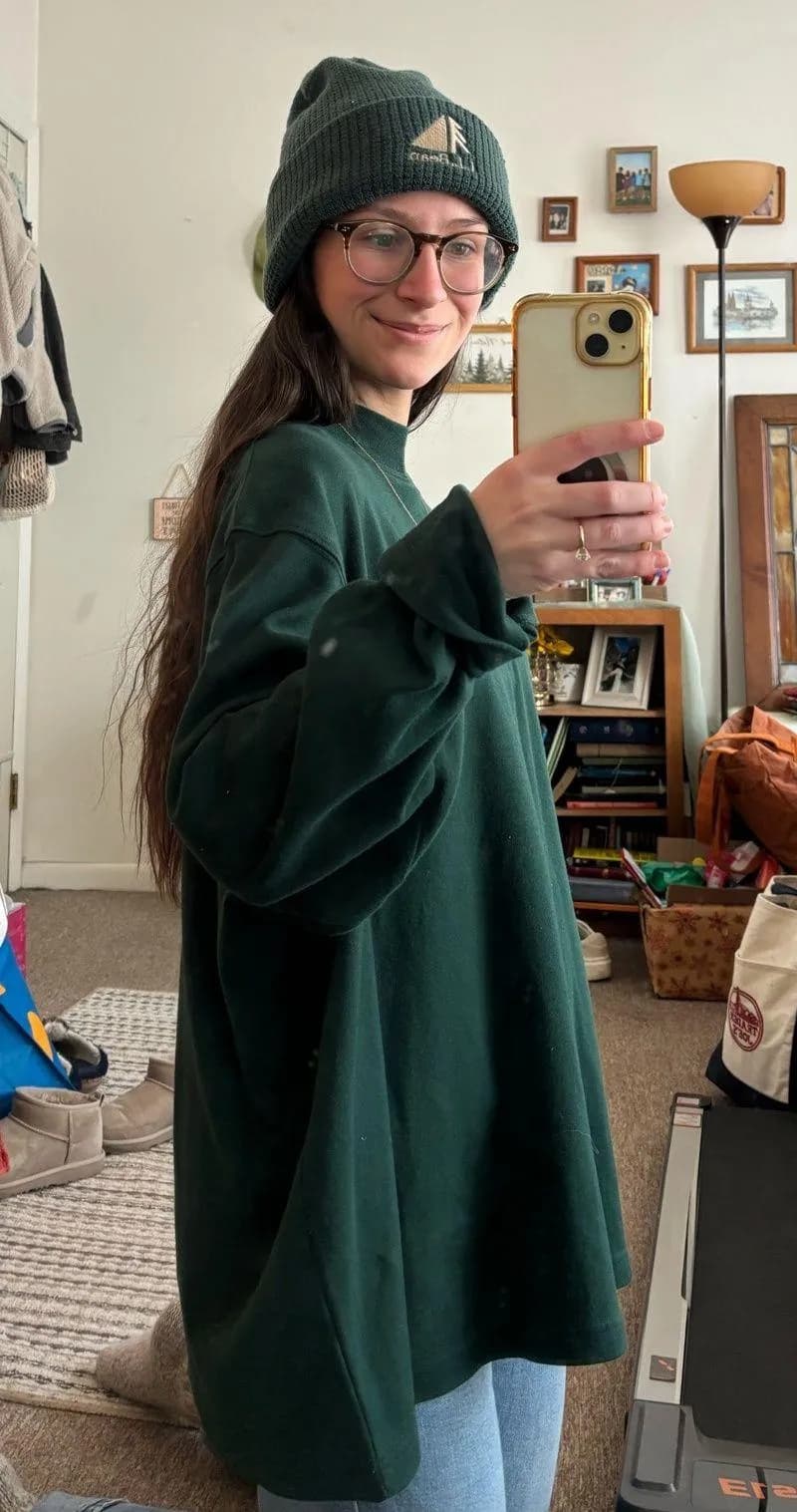 Green mock neck pullover