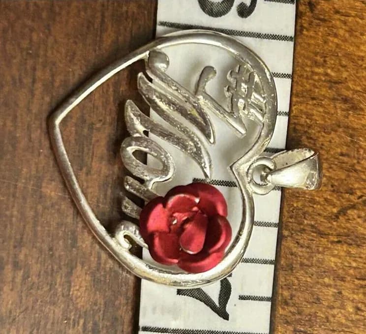 925 Sterling Silver Pendant #1 Mom Rose Red Lot F76