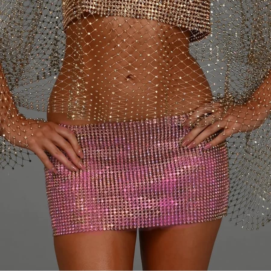 NWT Dolls house fashion pink rhinestone BRUNA MINI SKIRT. Size XL (see images)