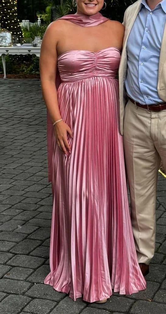 Pink Satin Formal Dress with Scarf