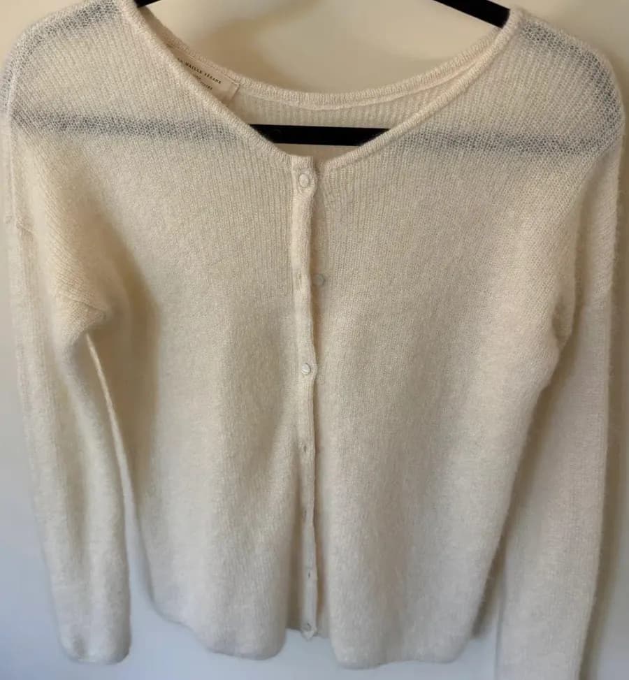 Sezane Ecru Gaspard Cardigan Small S Off White Thin Button Up Knit Sweater Top