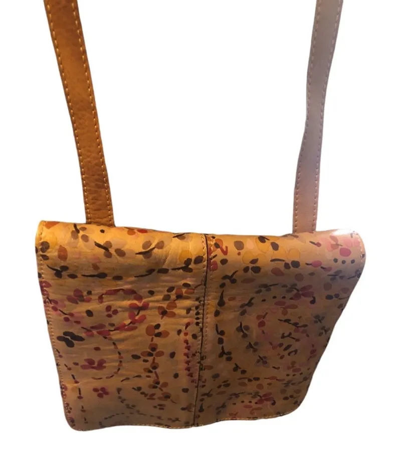 Patricia Nash Grenada Floral Print Painted Tan Crossbody Italian Leather Boho