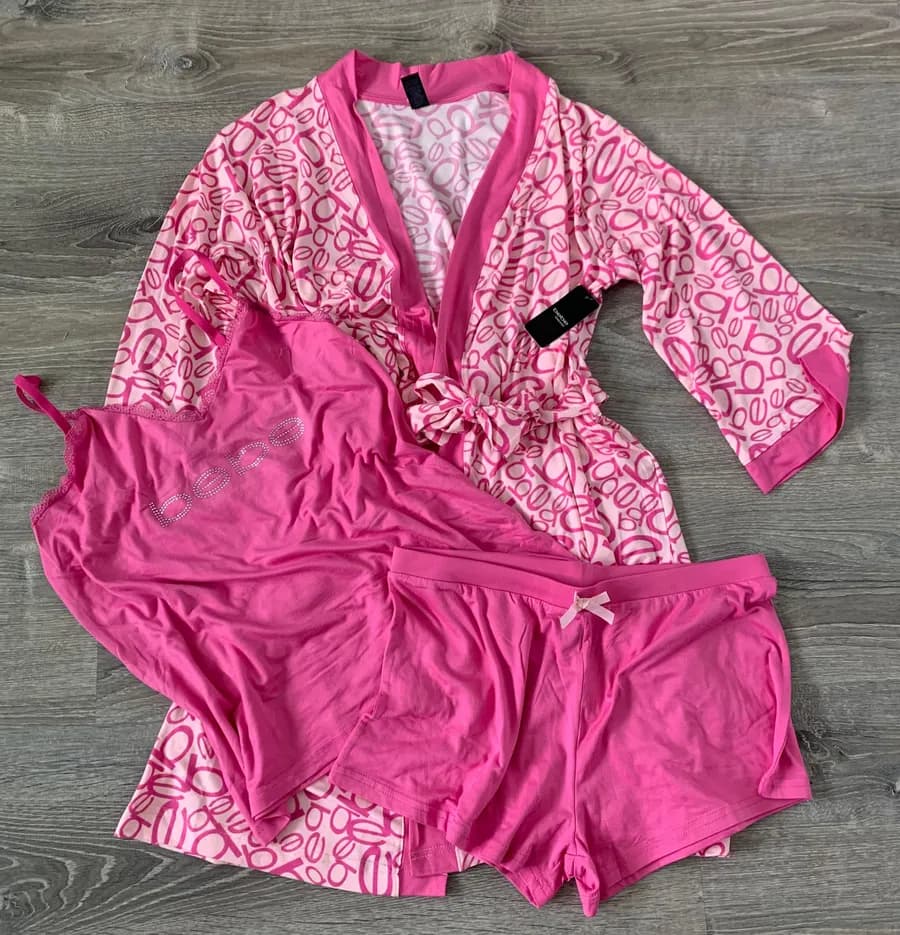 NWT Hot Pink Sleepwear Set Bath Robe Pajama Set Shorts and Cami