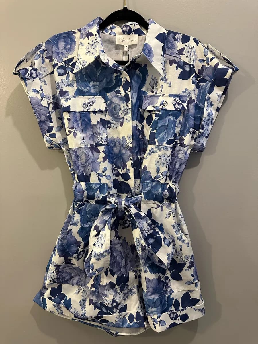 Sweet Lemon Button-Up Belted Floral Romper
