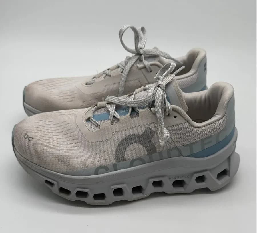 On Cloudmonster Running Shoes Womens 6 White Blue CloudTec Helion 61.97651