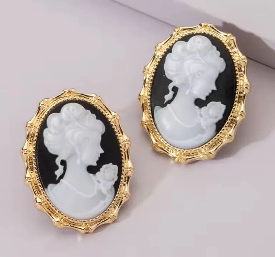 Anthropologie 14K Cameo Larger Earrings
