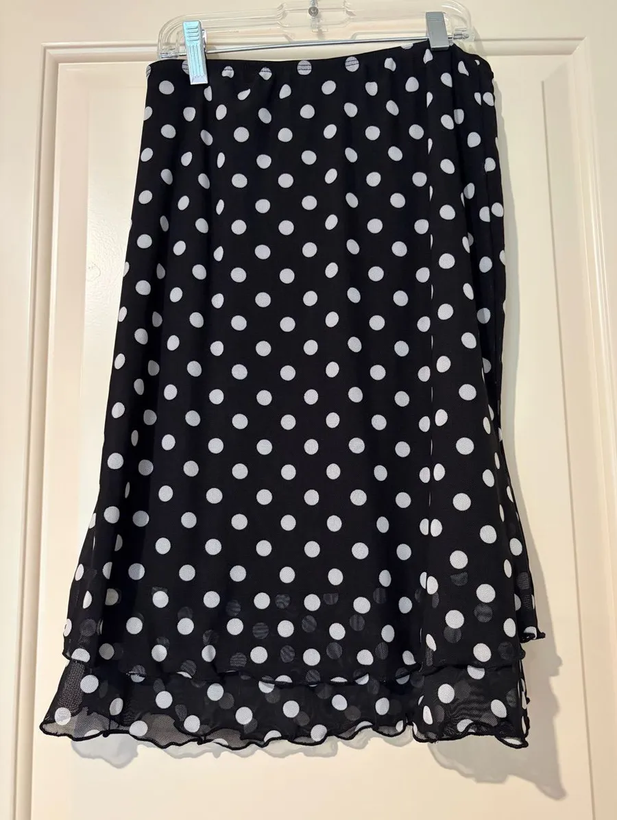See You Monday Black & White Polka Dot Midi Pencil Skirt Size M