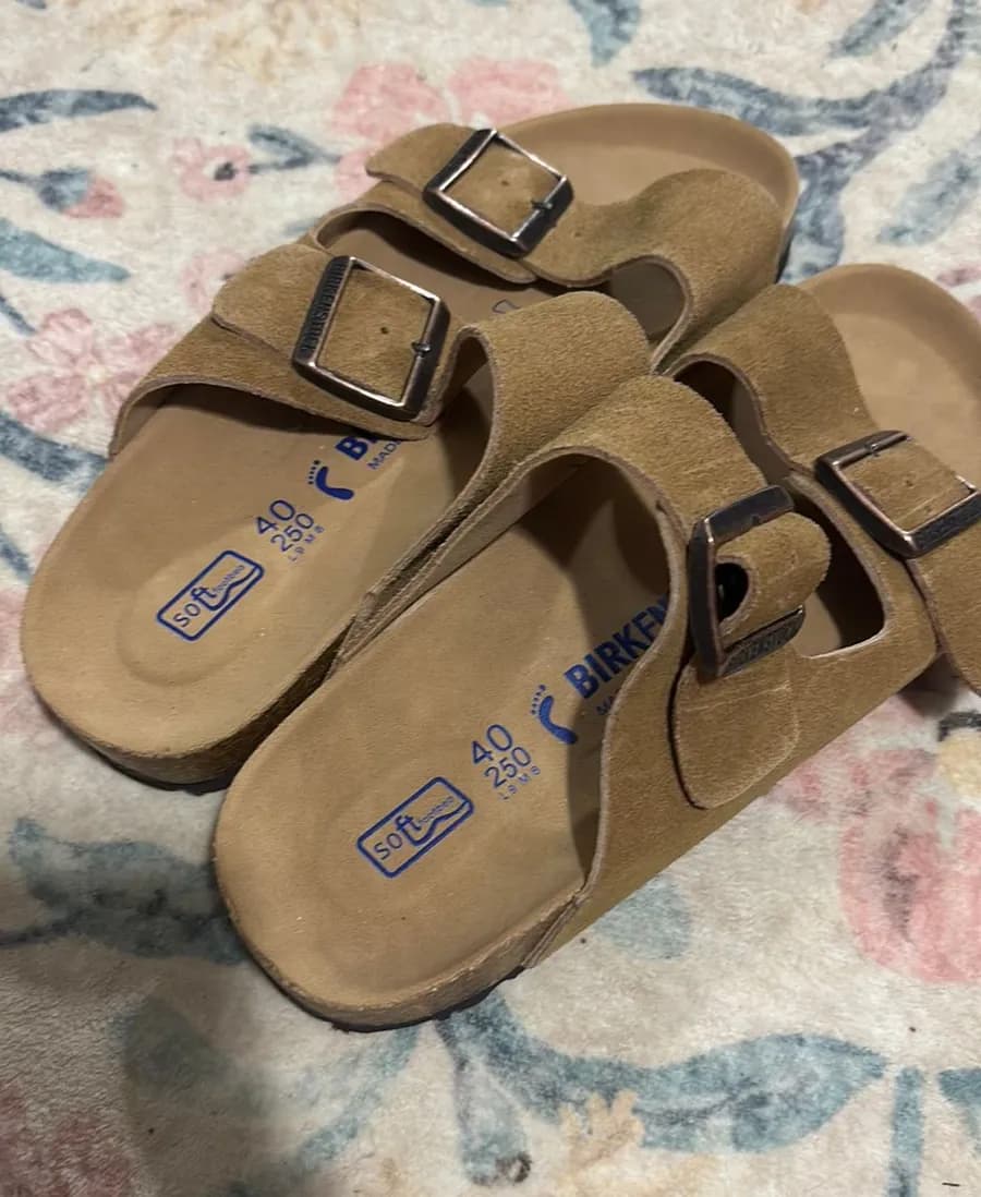 Birkenstock Sandals Arizona Taupe Suede Soft Footbed 9-9.5