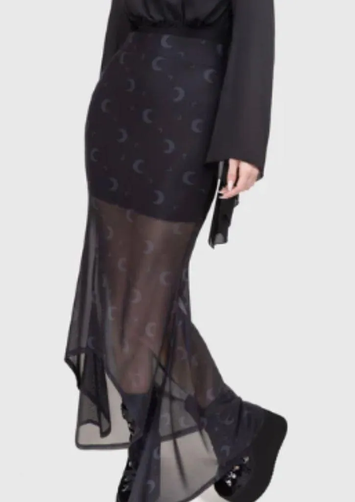 Killstar NWT High Low Moon Star Mesh Maxi Skirt Serenade of Shadows