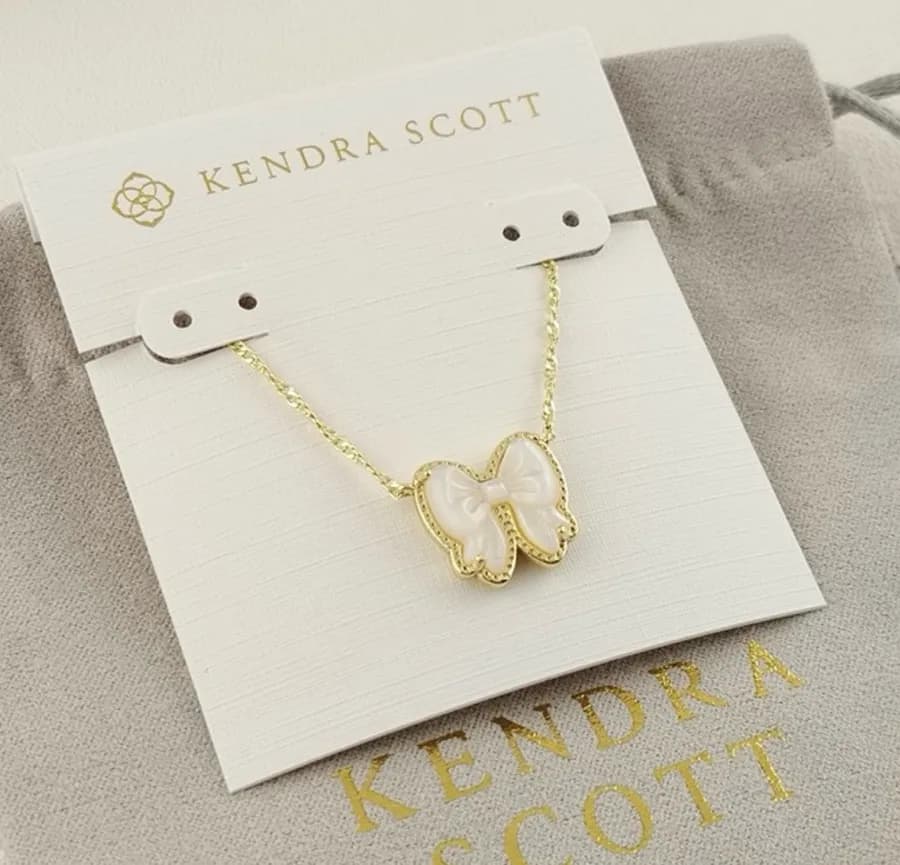 Kendra Scott white Haley Bow Gold Short Pendant Necklace