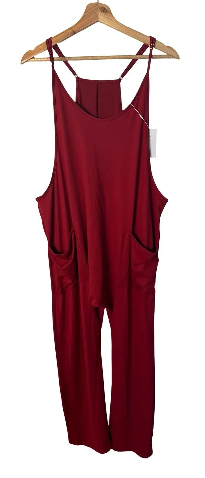 Bumpbabe Burgundy Jumpsuit Harem Drop Crotch Pocket Medium Maternity Boho Y2K Red
