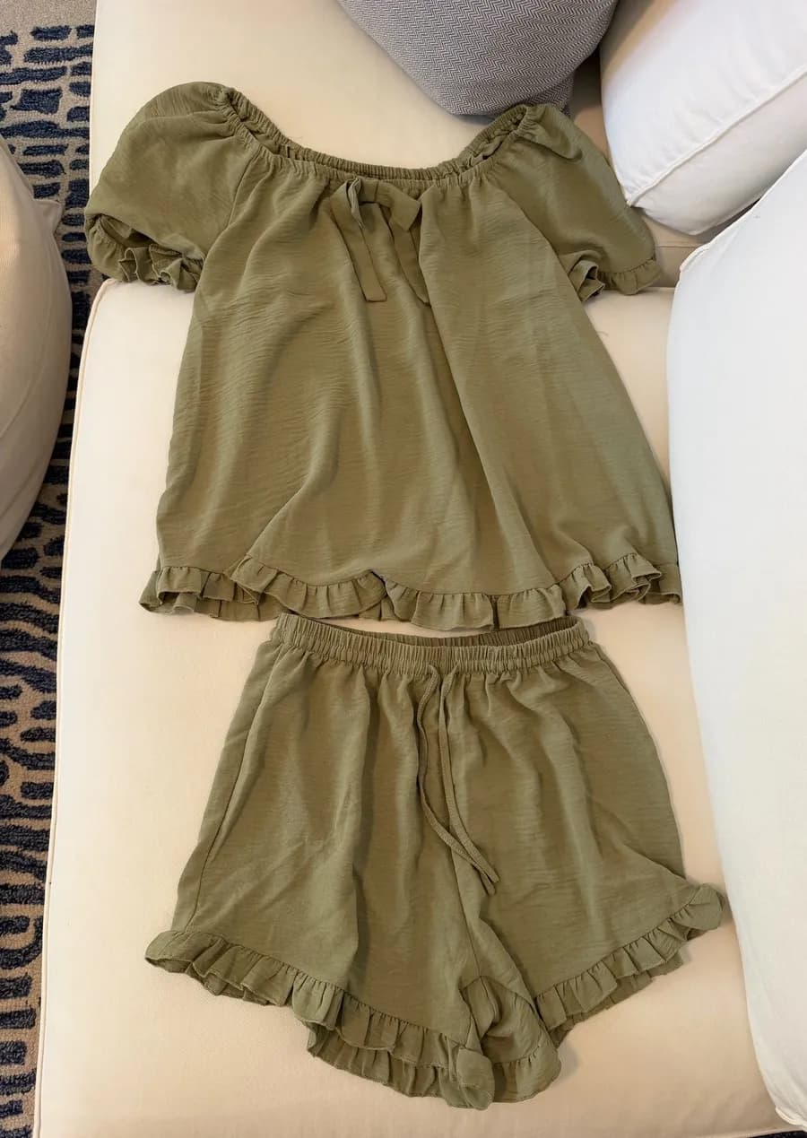 green ruffle pajama set