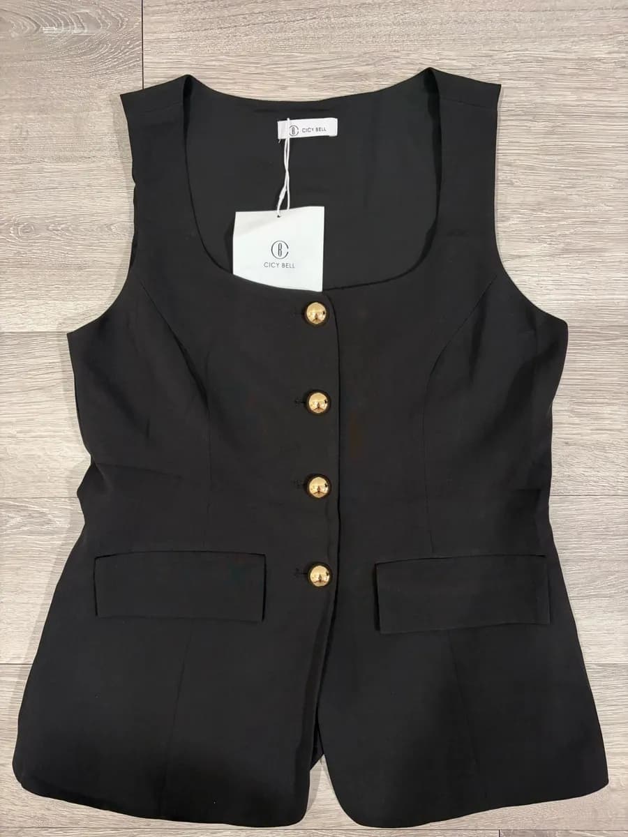 Cicy Bell Button Down Business Top Black