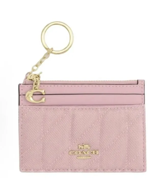 coach Mini Skinny Id Case In Loved Denim With Quilting And Charm cfa30