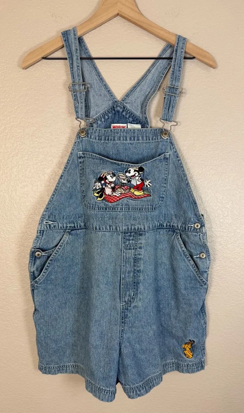 Vintage 90’s 1990’s Mickey Inc Disney Denim Short Overalls size Medium Women’s