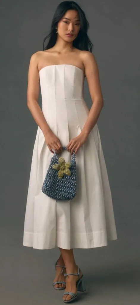 Mare Mare strapless seamed a line midi dress in white